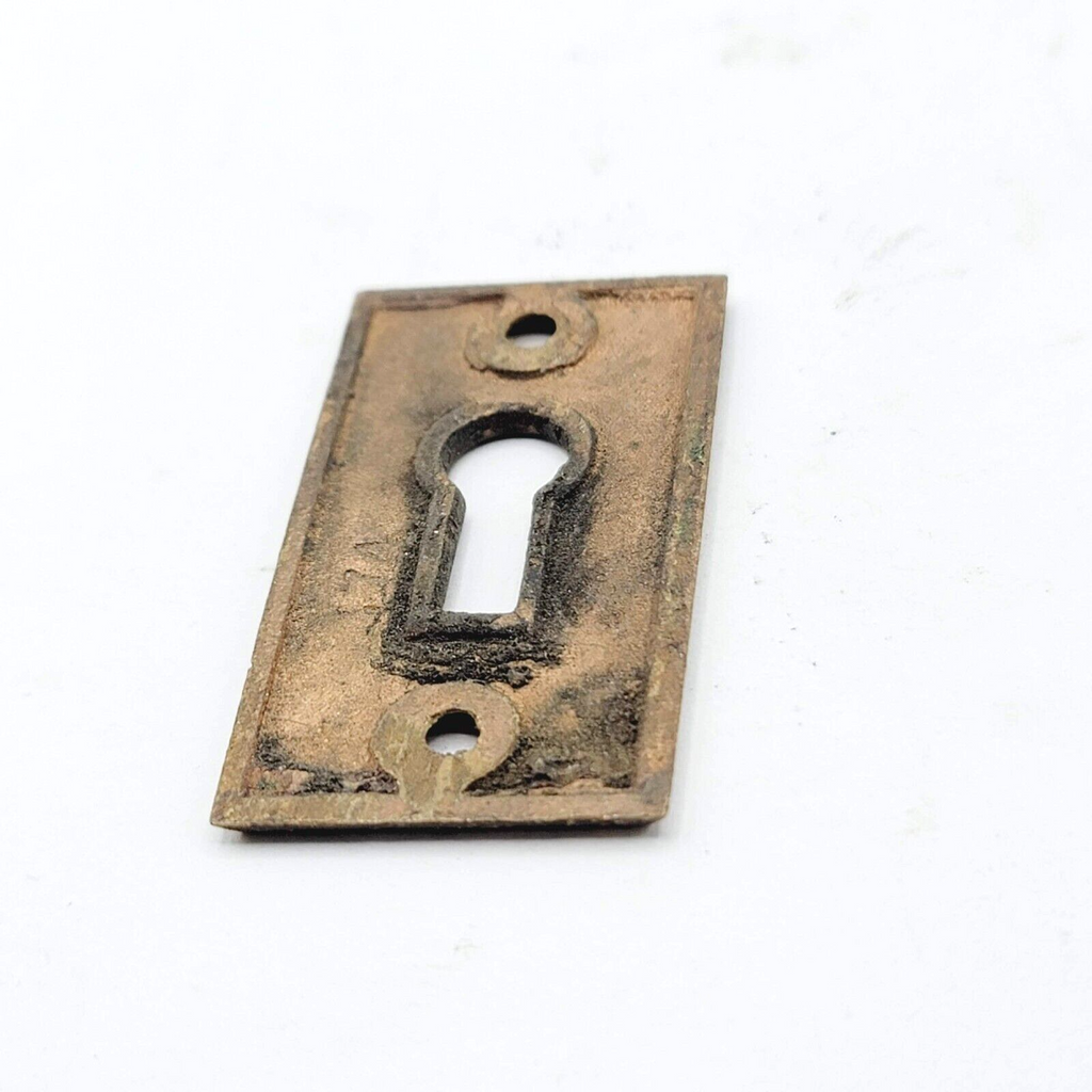 Vintage Brass Rectangle Skeleton Key hole Escutcheon Salvage 1 7/8" x 1"