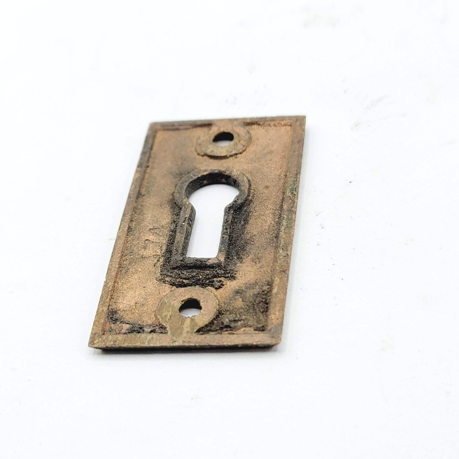 Vintage Brass Rectangle Skeleton Key hole Escutcheon Salvage 1 7/8" x 1"