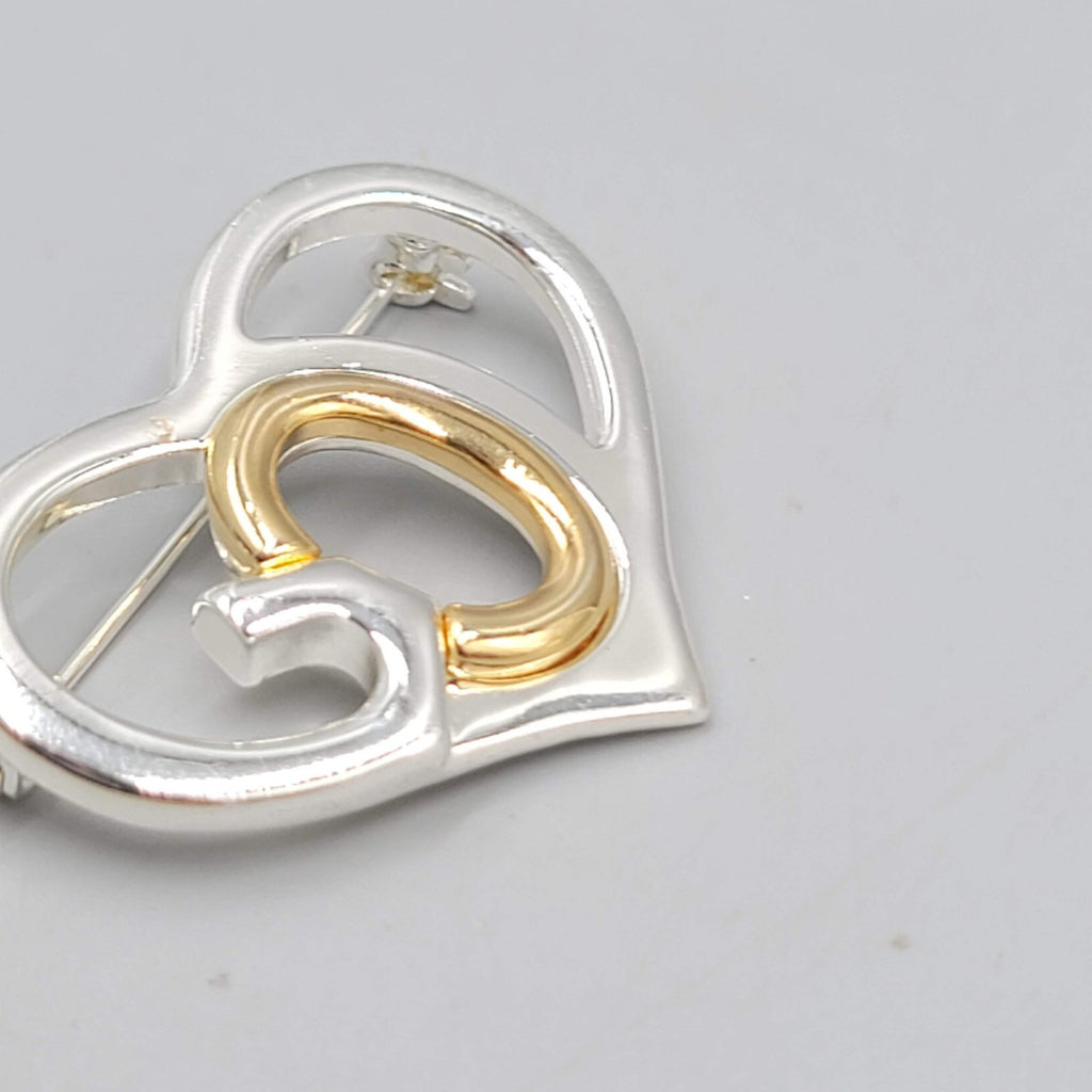 Saint John SJ Heart GOD Brooch Pin Gold Silver Tone Religious Heart Vintage