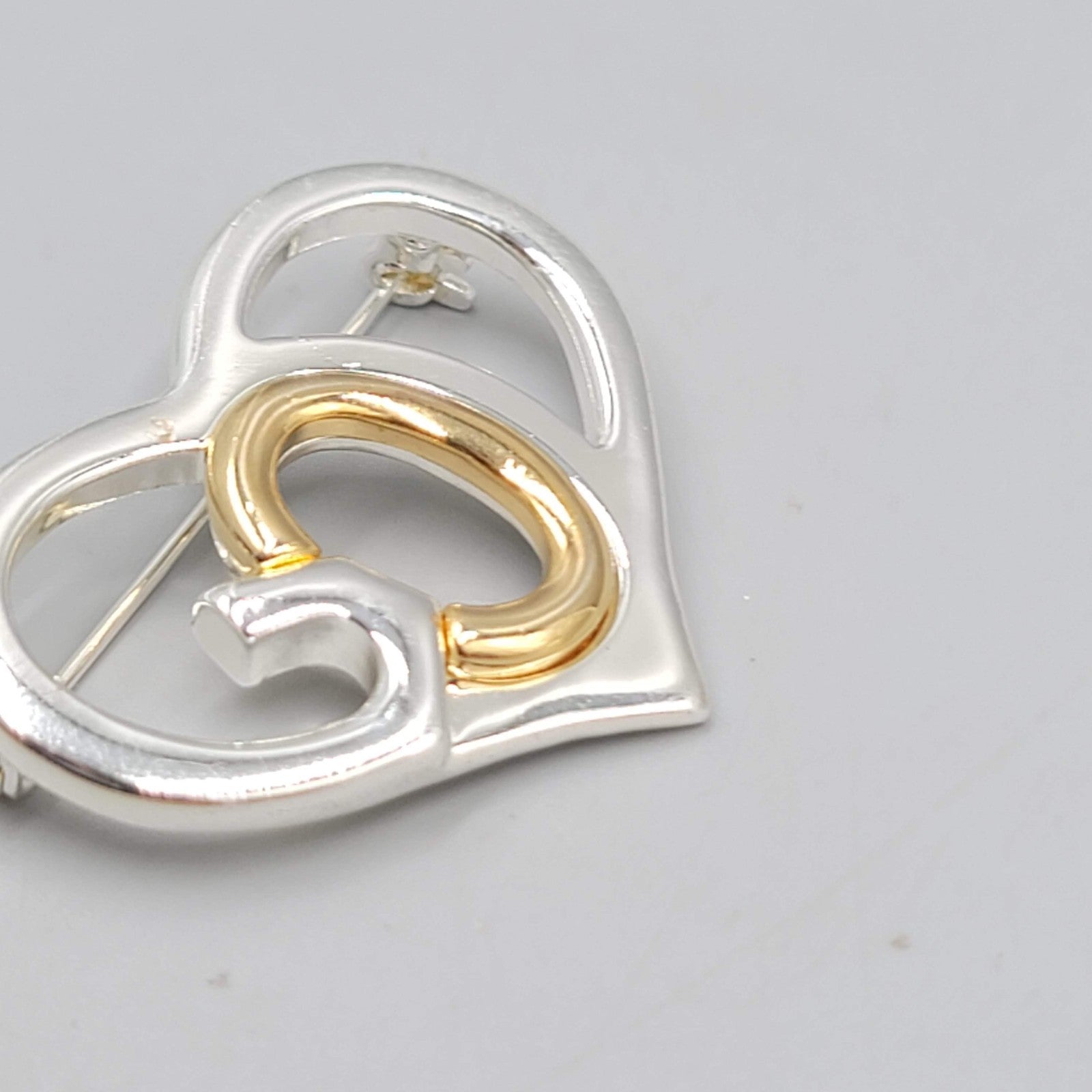 Saint John SJ Heart GOD Brooch Pin Gold Silver Tone Religious Heart Vintage