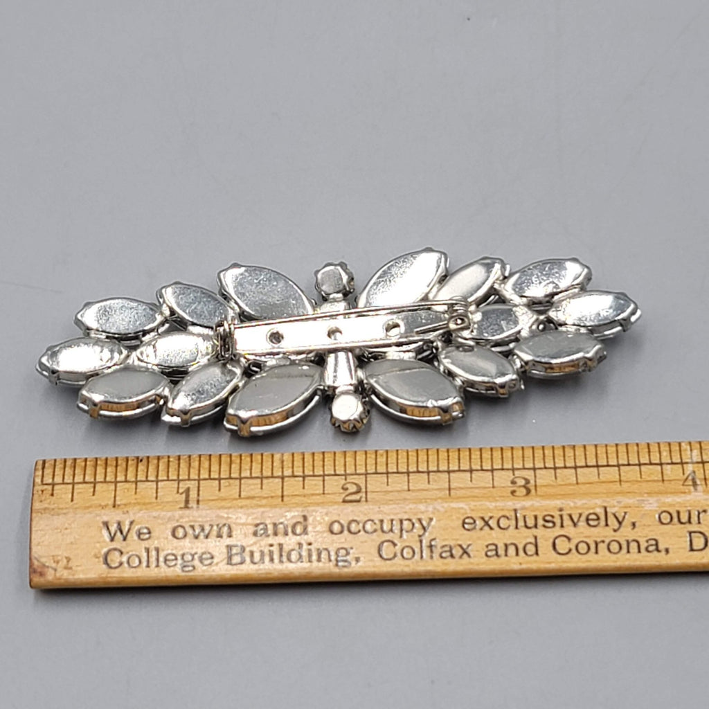 Vintage Long Clear Rhinestone Brooch Silver tone 3.75 in