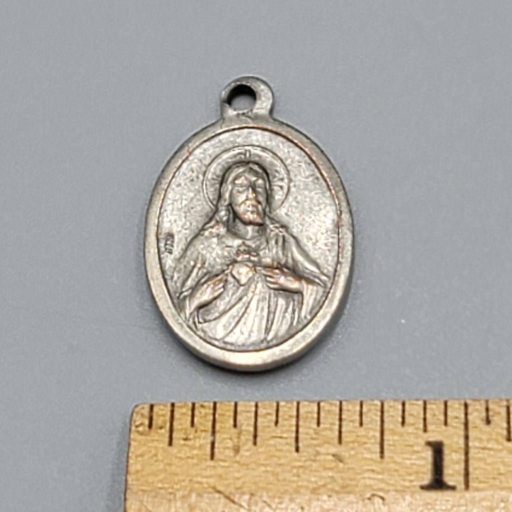 Vintage Catholic Sacred Heart Jesus Silver Tone Religious Medal Italy