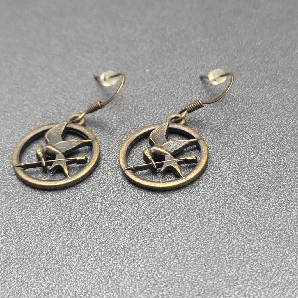 Hunger Games Pierced Earrings Bronze tone Dangle 3/4"