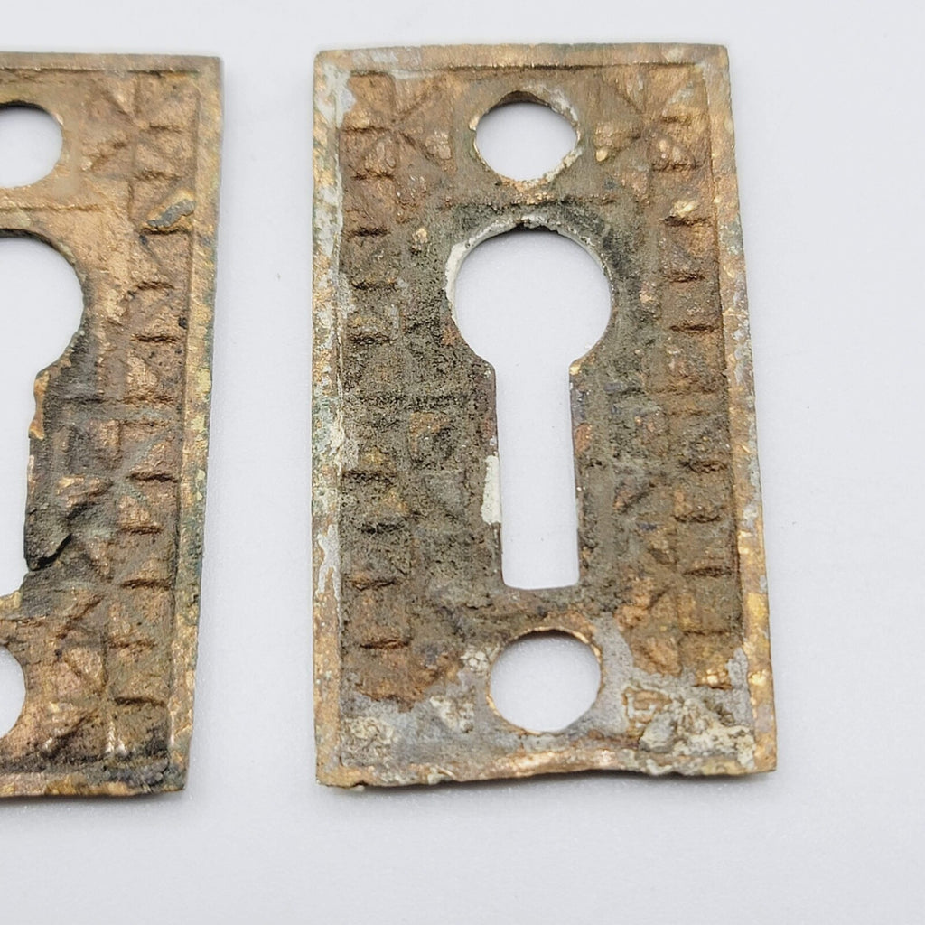 Set of 2  Vintage Oval Brass Skeleton Key hole Escutcheon Salvage Lot PAIR