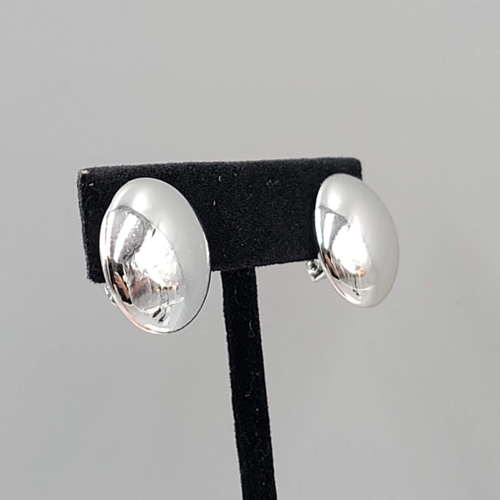Vintage High Polish Silver tone Clip on Earrings Round Studs  3/4"