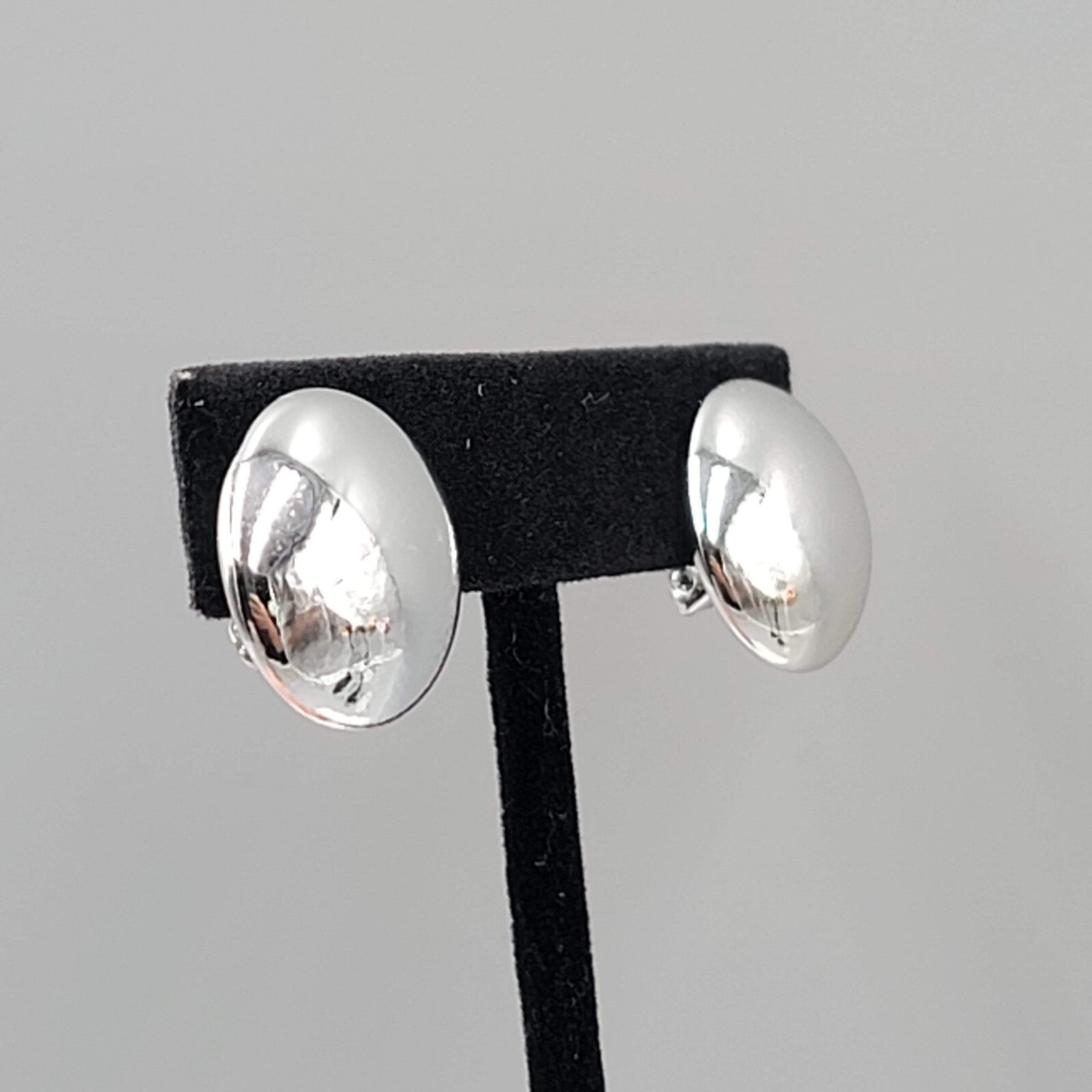 Vintage High Polish Silver tone Clip on Earrings Round Studs  3/4"