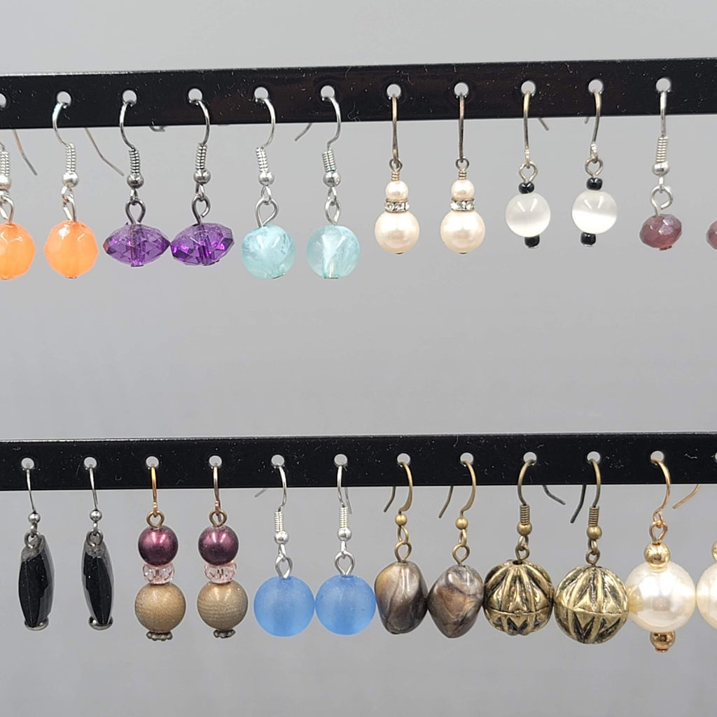 Lot of 44 Beaded Pierced Earrings Multi color ALL Dangle Hooks Bead Mixed
