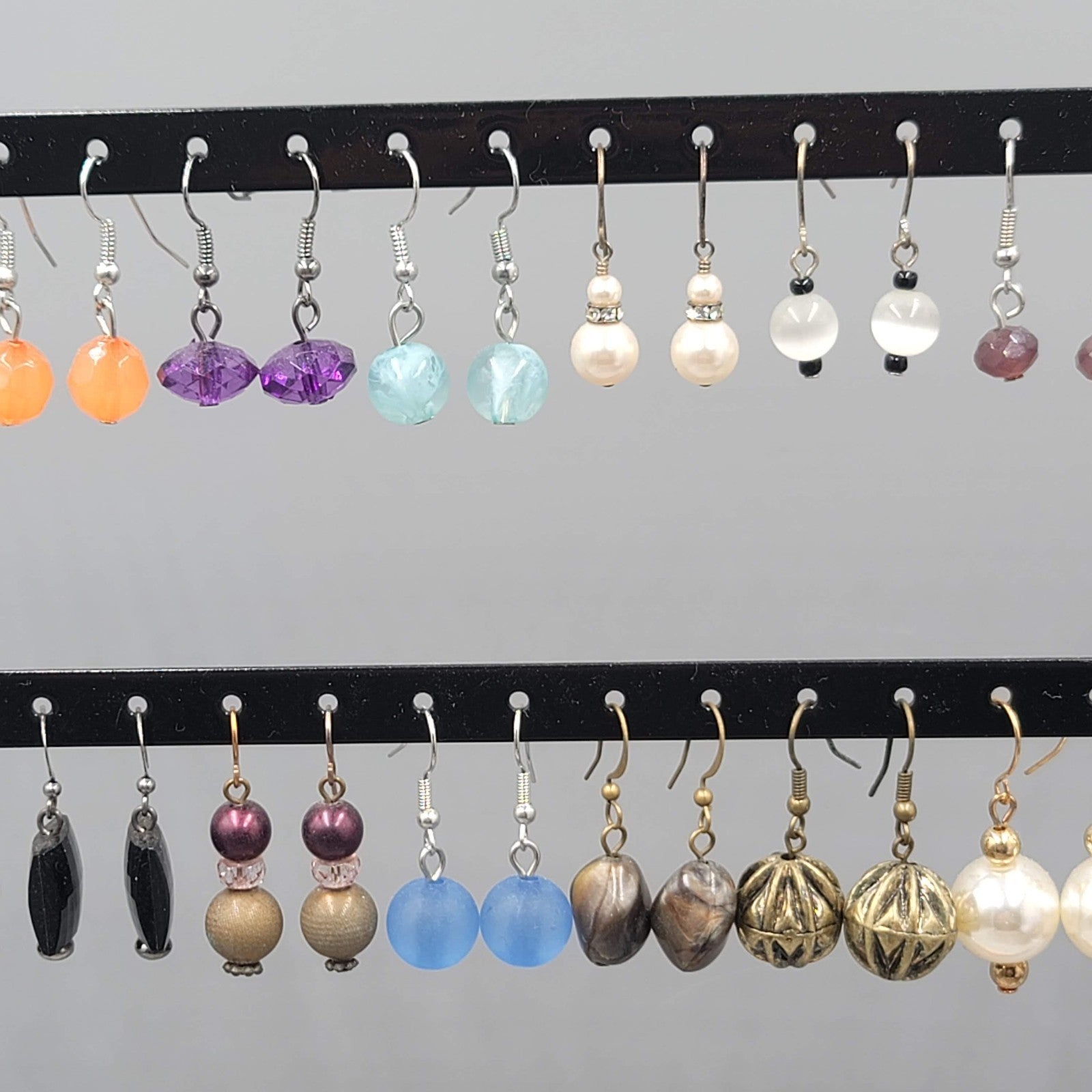 Lot of 44 Beaded Pierced Earrings Multi color ALL Dangle Hooks Bead Mixed