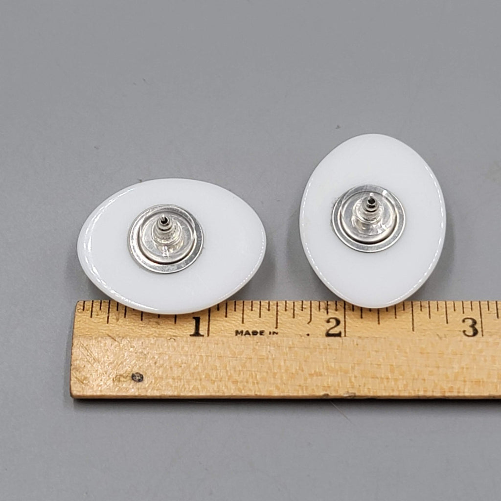 Vintage Large White Statement Pierced Earrings Solid Acrylic Drop 1 3/8"