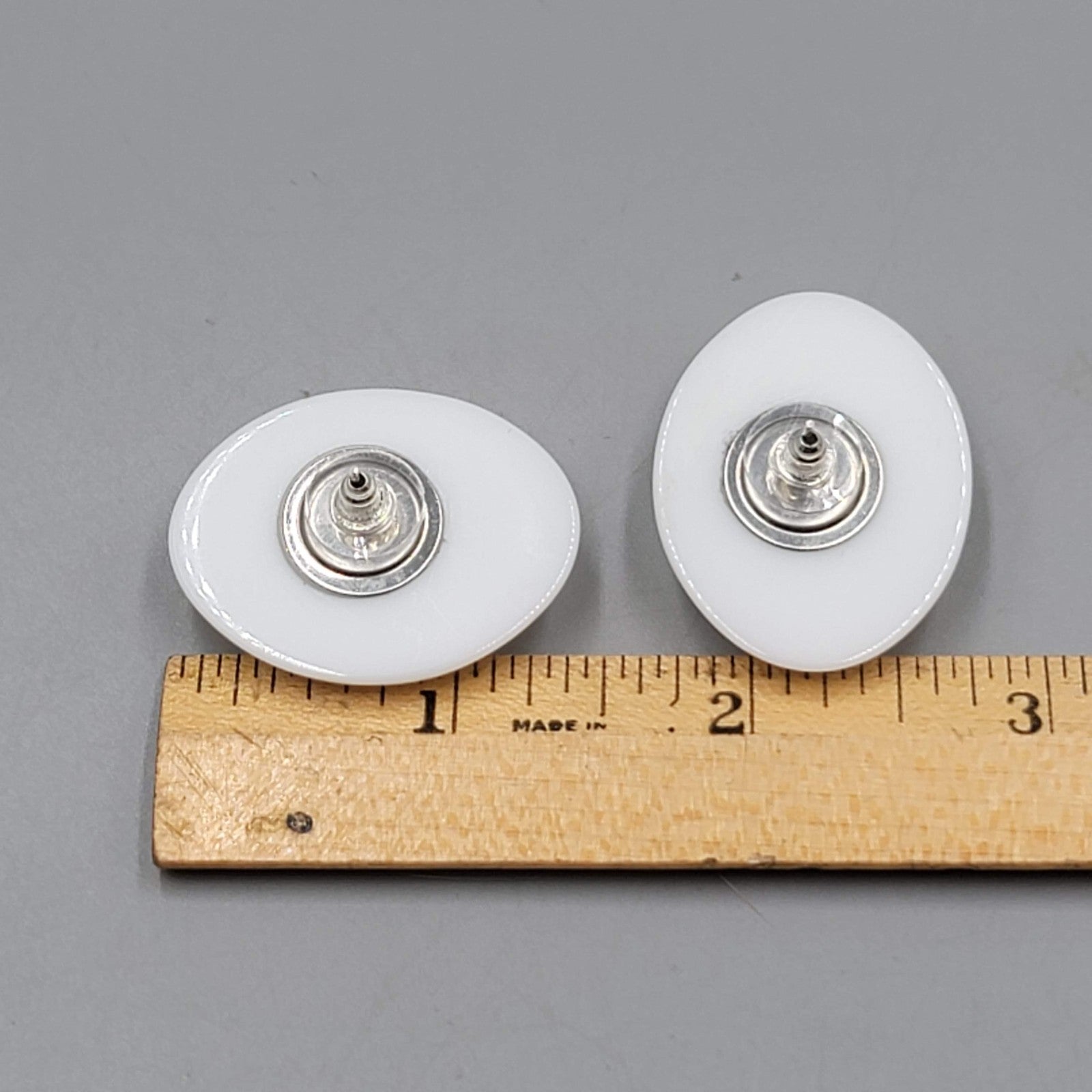 Vintage Large White Statement Pierced Earrings Solid Acrylic Drop 1 3/8"