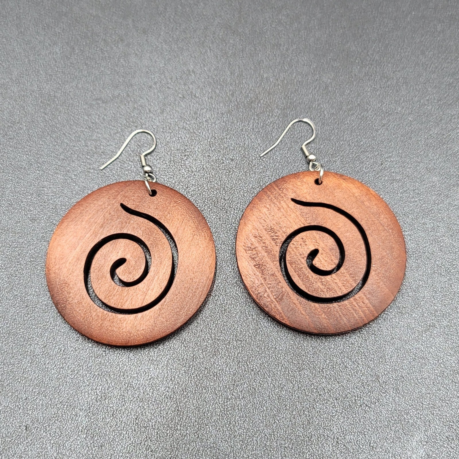 New Boho Pierced Earrings Large Solid Wood Spiral Dangle Statement 2"