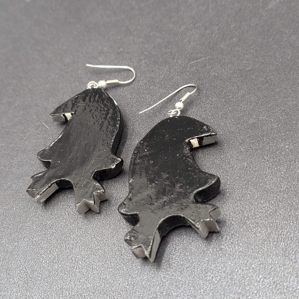 Vintage Pierced Earrings Painted Tuxedo Penguins Wood Dangle 2.25"