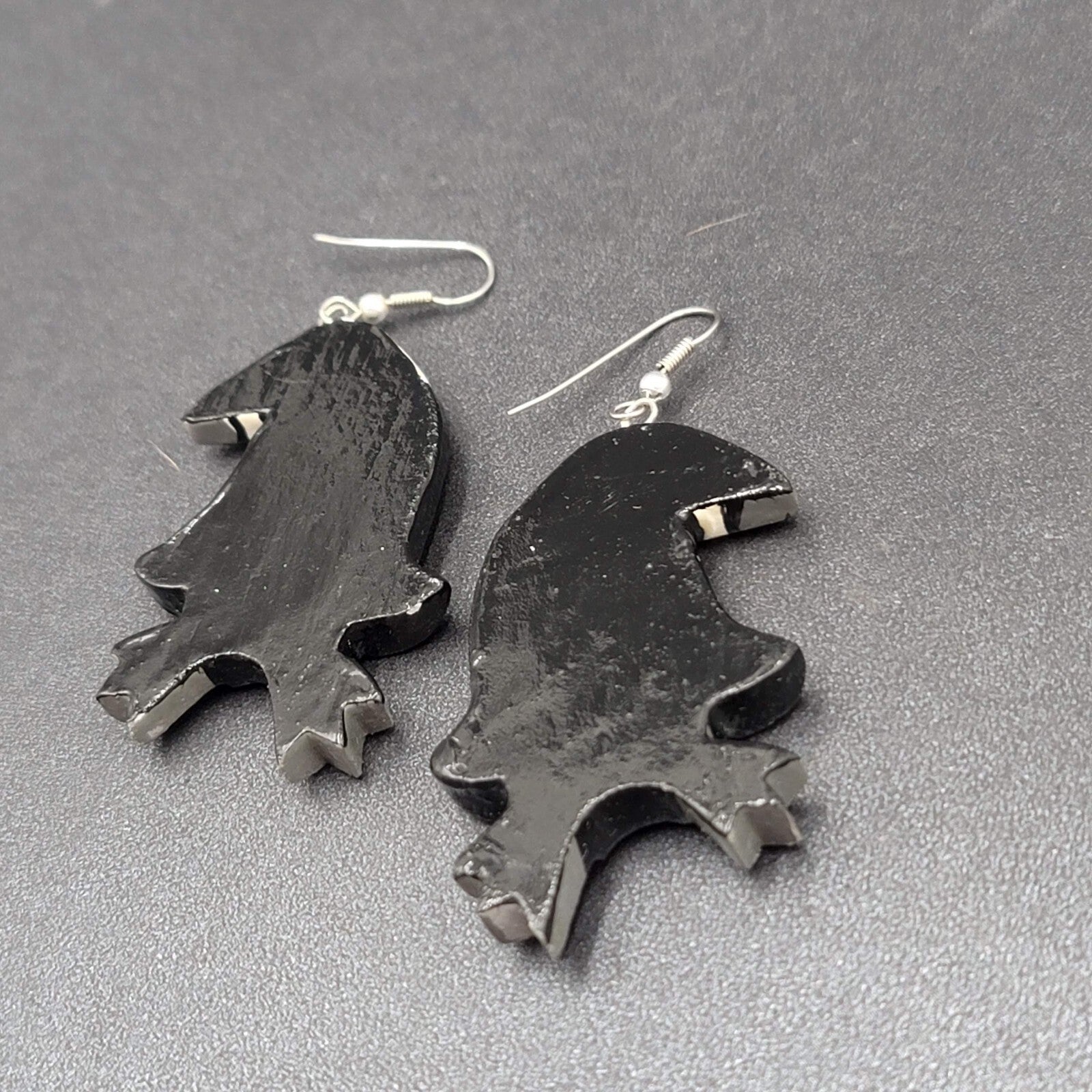 Vintage Pierced Earrings Painted Tuxedo Penguins Wood Dangle 2.25"
