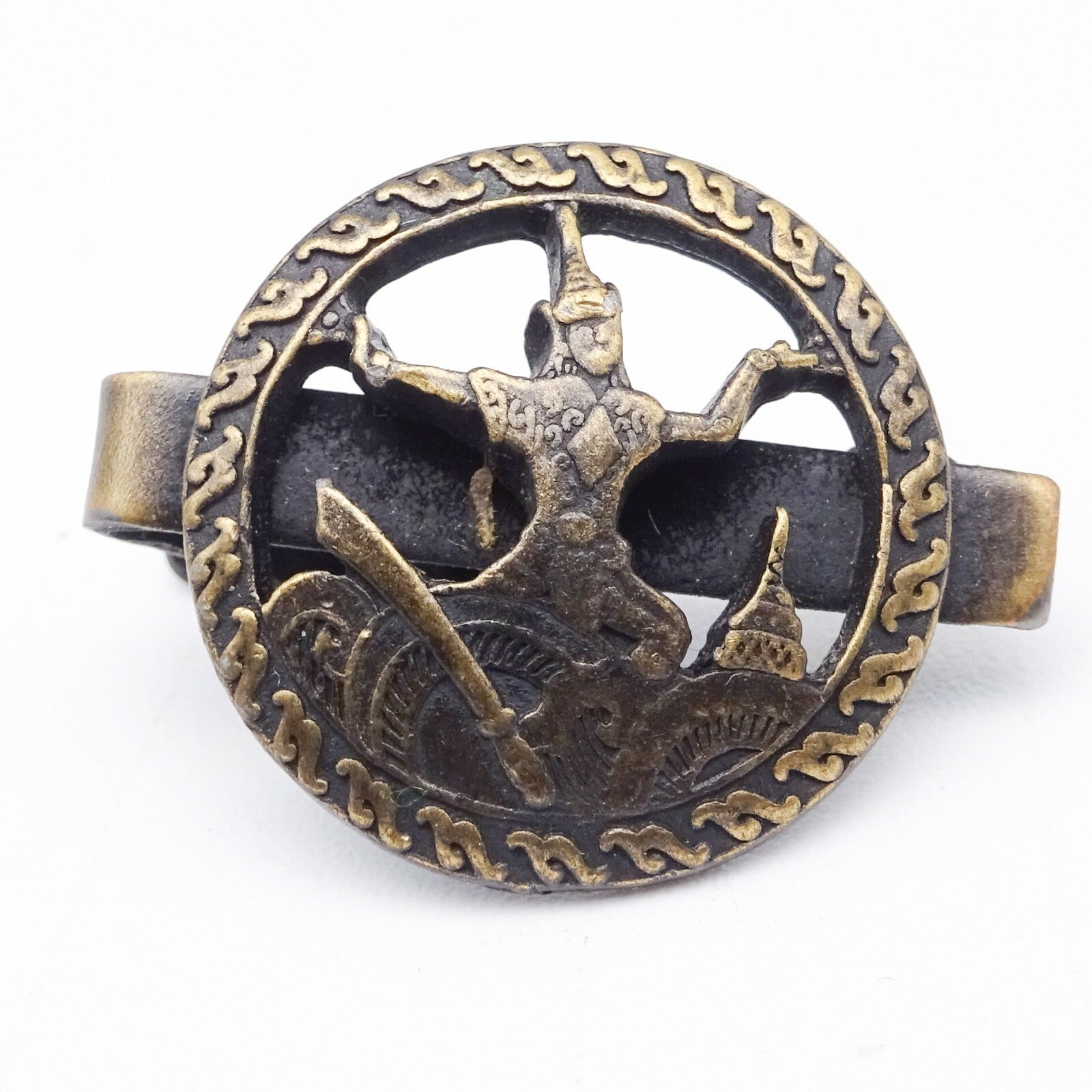 Vintage Cufflinks and Tie Clasp Set Bronze tone Siam Dancers Mens Estate Jewelry