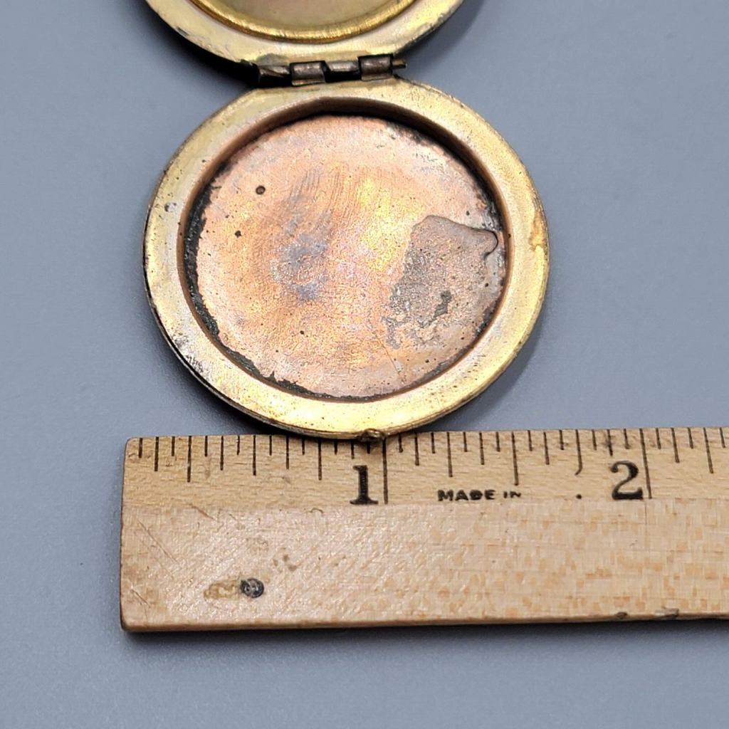 Antique Engraved Flower Double Photo Locket Pendant Bronze tone 1 5/8"