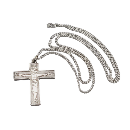 Christian Cross Necklace 30" Silver Tone Jesus Crucifix INRI Pendant Chain 30"