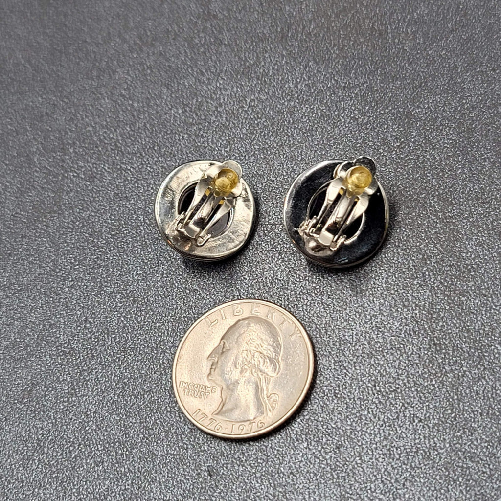 Clip on Earrings Silver tone Purple Faceted Round Stud 5/8"