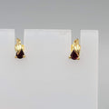 Stud Pierced Earrings Gold Plated Dark Red Stone 3/8"