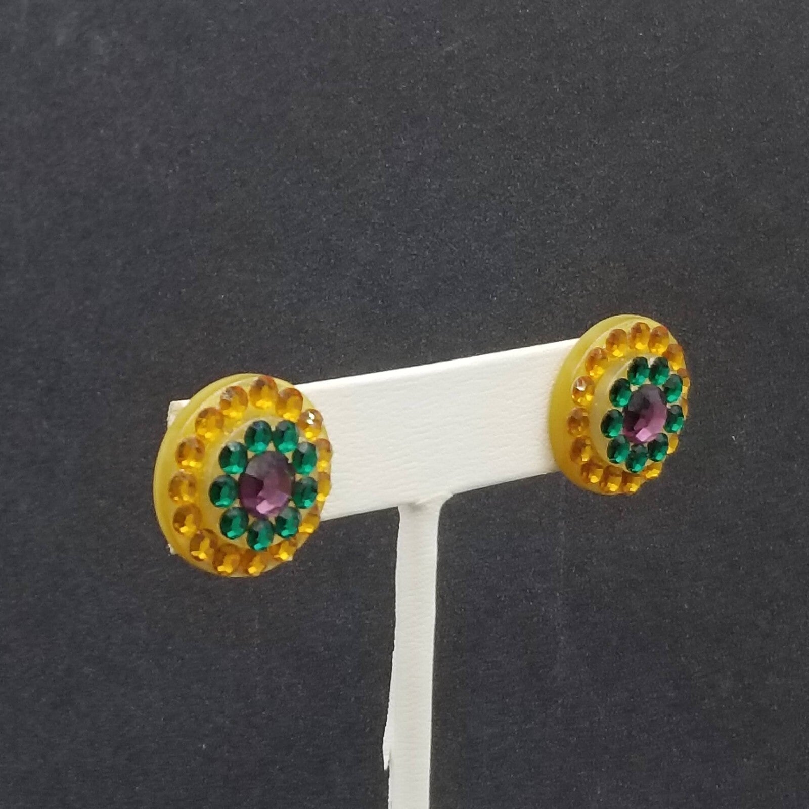 Pierced Earrings Multicolor Crystal Button Style Drop Stud 3/4"