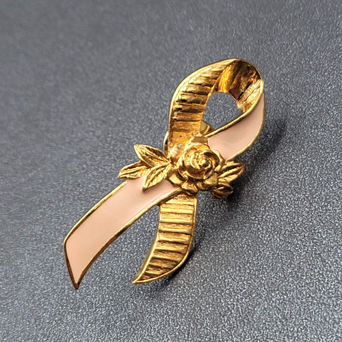 Avon Breast Cancer Awareness Lapel Pin Pink Ribbon Roses Brooch Pin 2" Free ship