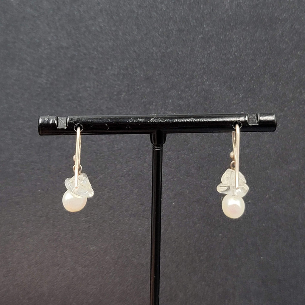 Sterling Silver Pierced Earrings Freshwater Pearl Quartz Bead Dangle 5/8"
