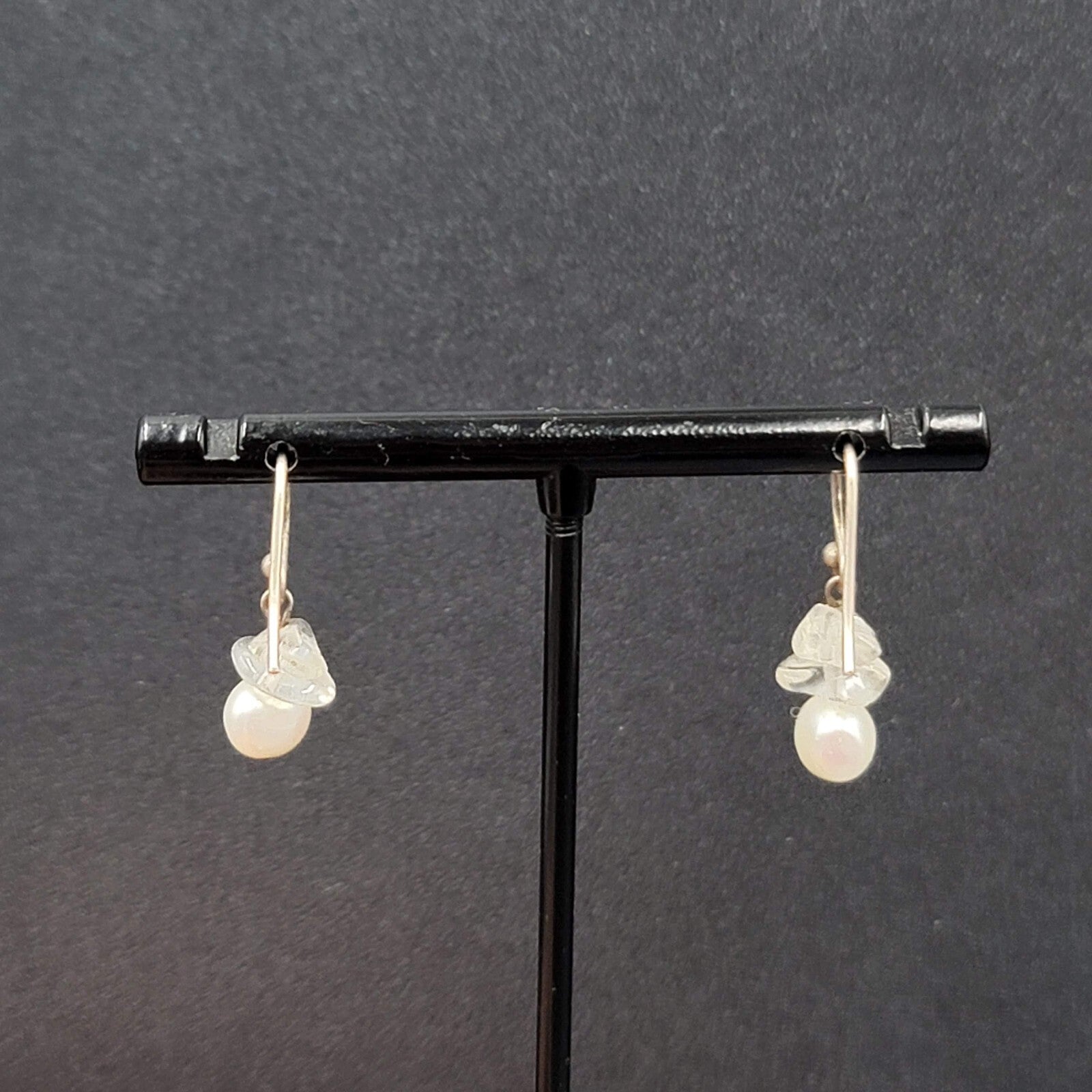 Sterling Silver Pierced Earrings Freshwater Pearl Quartz Bead Dangle 5/8"