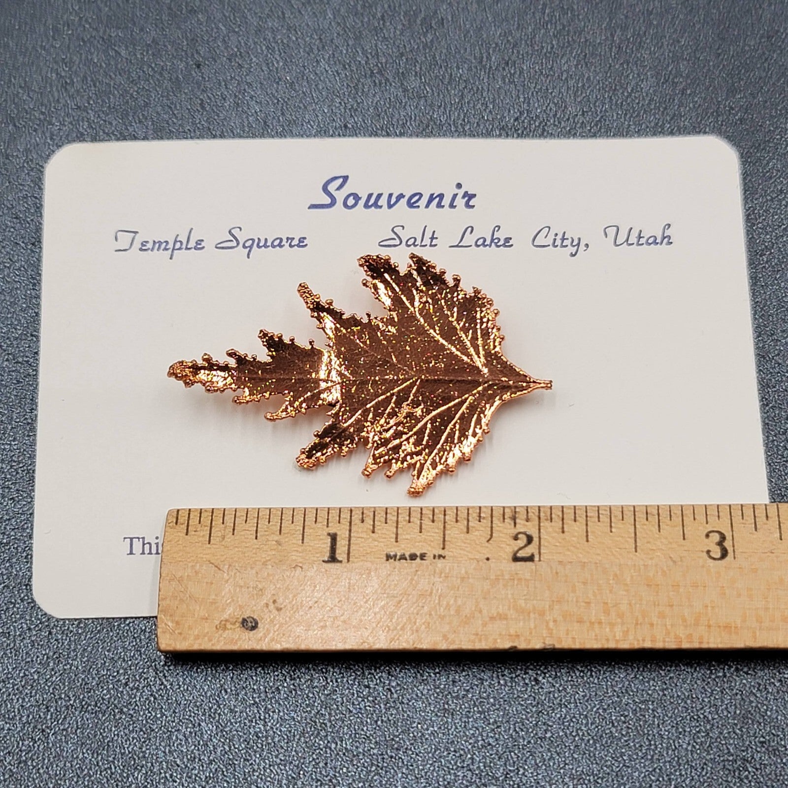 MORMAN HANDICRAFT HANDMADE GIFTS SOUVENIR COPPER LEAF PIN SALT LAKE CITY UTAH