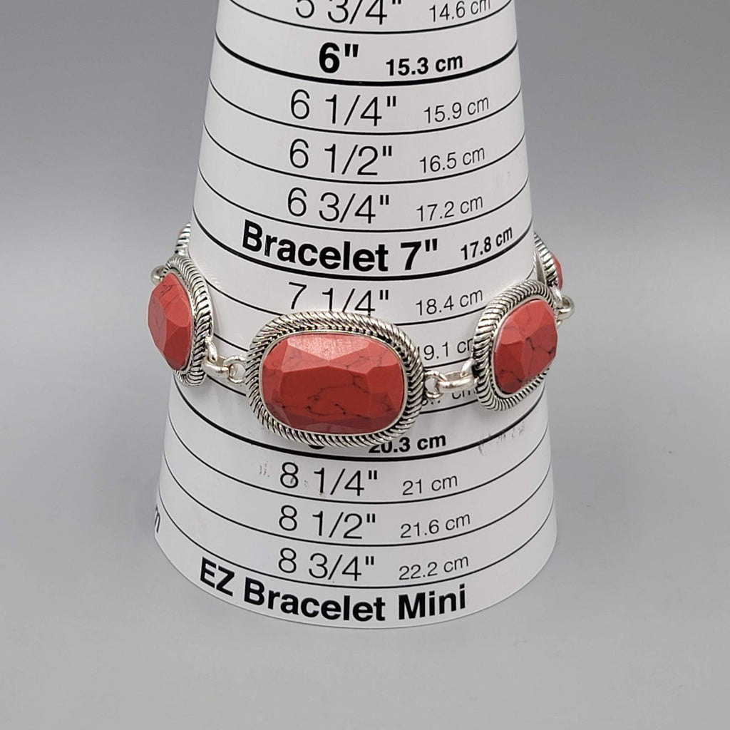 Etienne Aigner Bracelet Red Howlite Silver tone Adj 7.5"