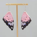 Butterfly Wing Pierced Earrings Pink Purple Statement Dangle 2.25"