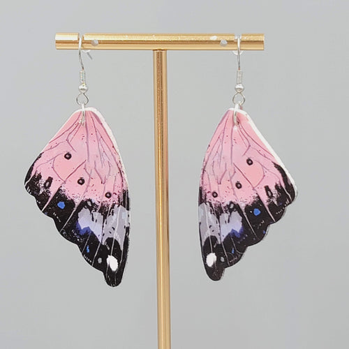 Butterfly Wing Pierced Earrings Pink Purple Statement Dangle 2.25"