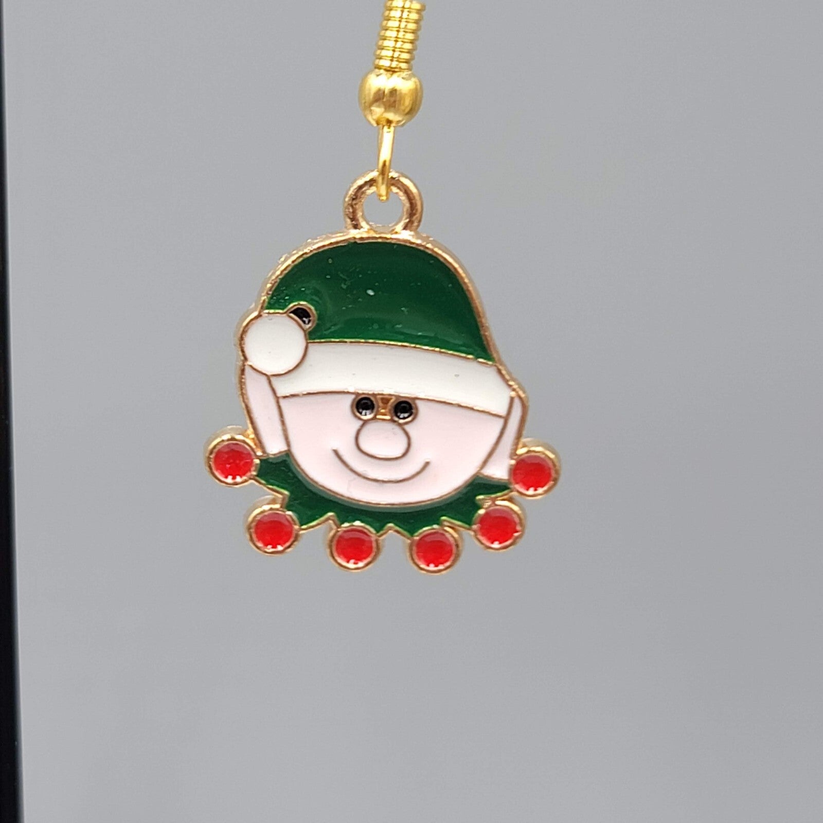 Christmas Elf Pierced Earrings Enamel Gold tone Dangle 3/4" New