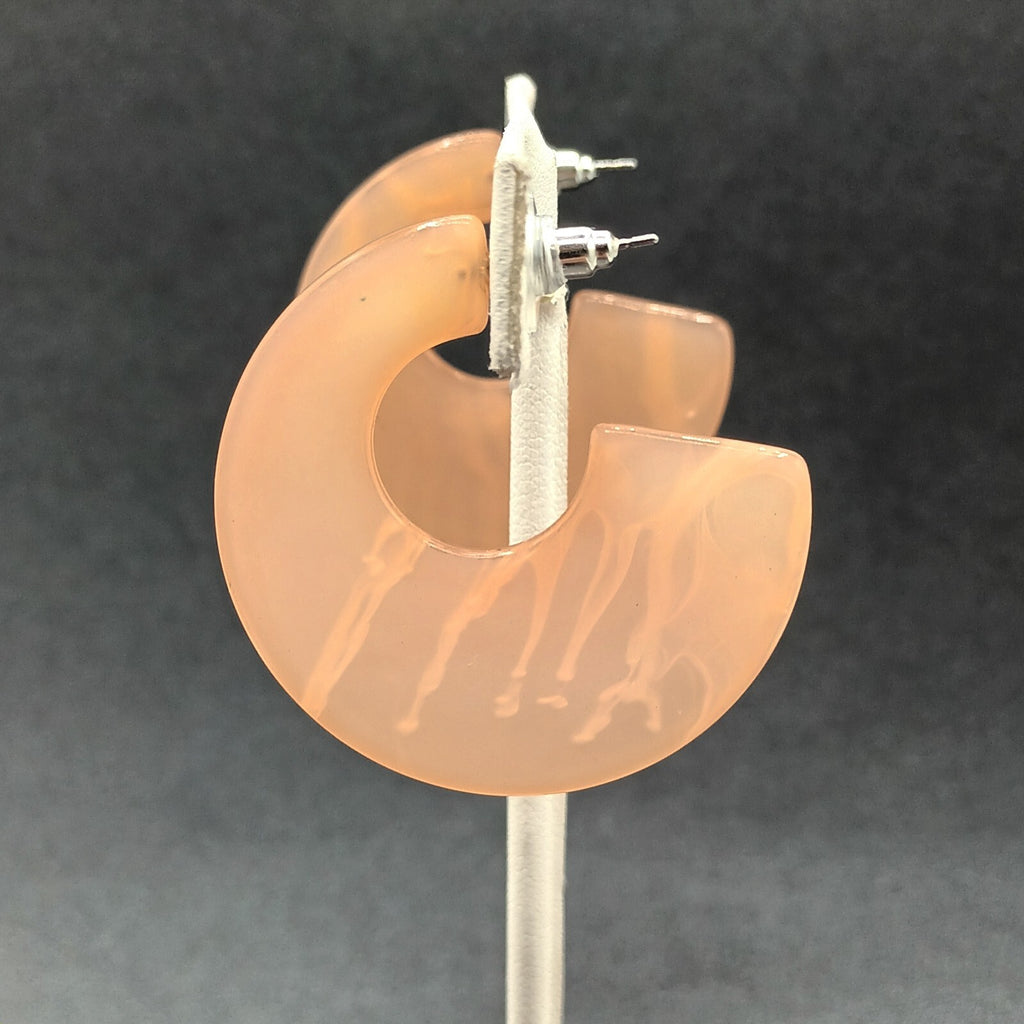 Pierced Earrings Pink Swirl Acrylic Wide Half Hoop Drop 1 5/8"