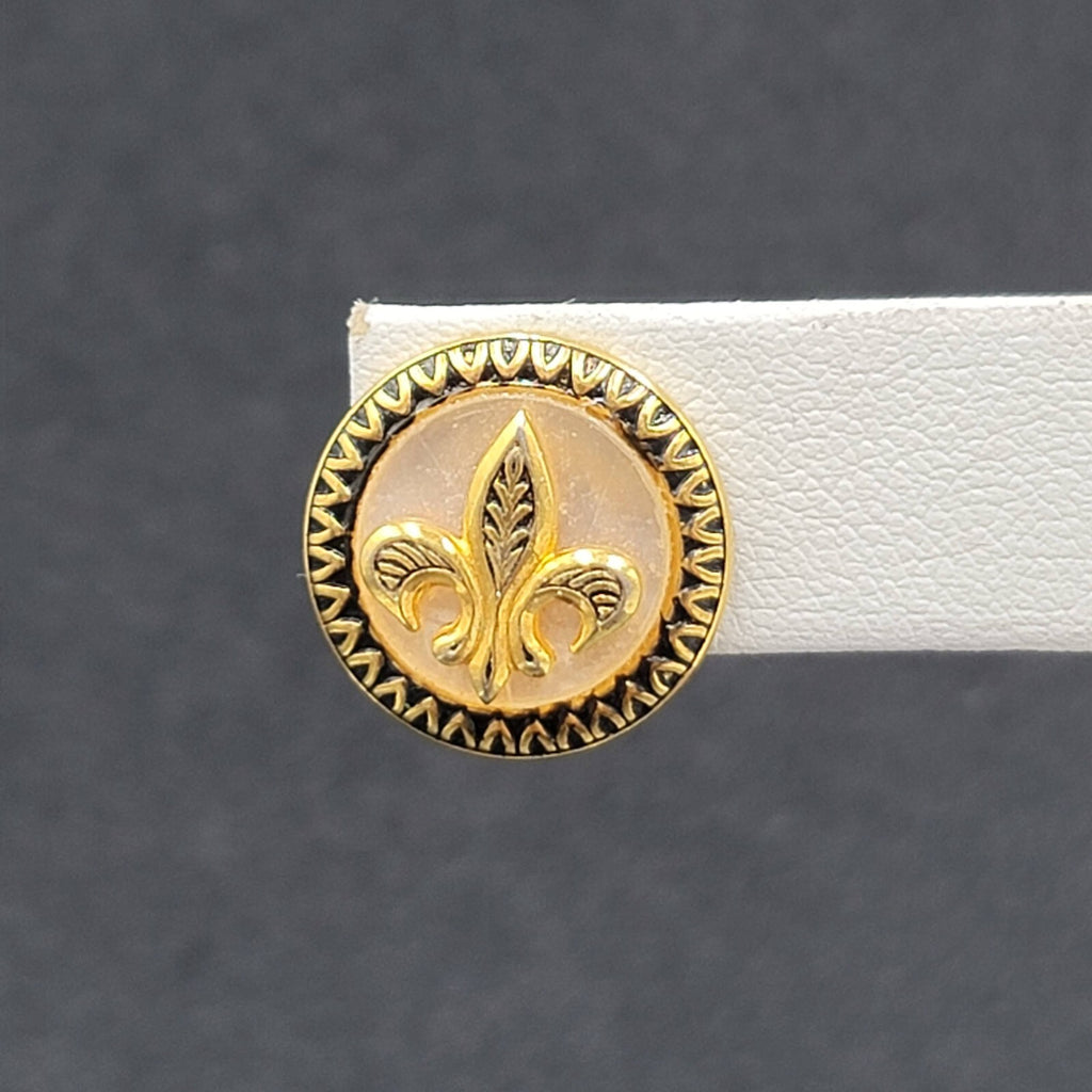 Vintage Clip on Earrings Gold tone Fleur Di Lis Mother of Pearl 5/8" Screw Back