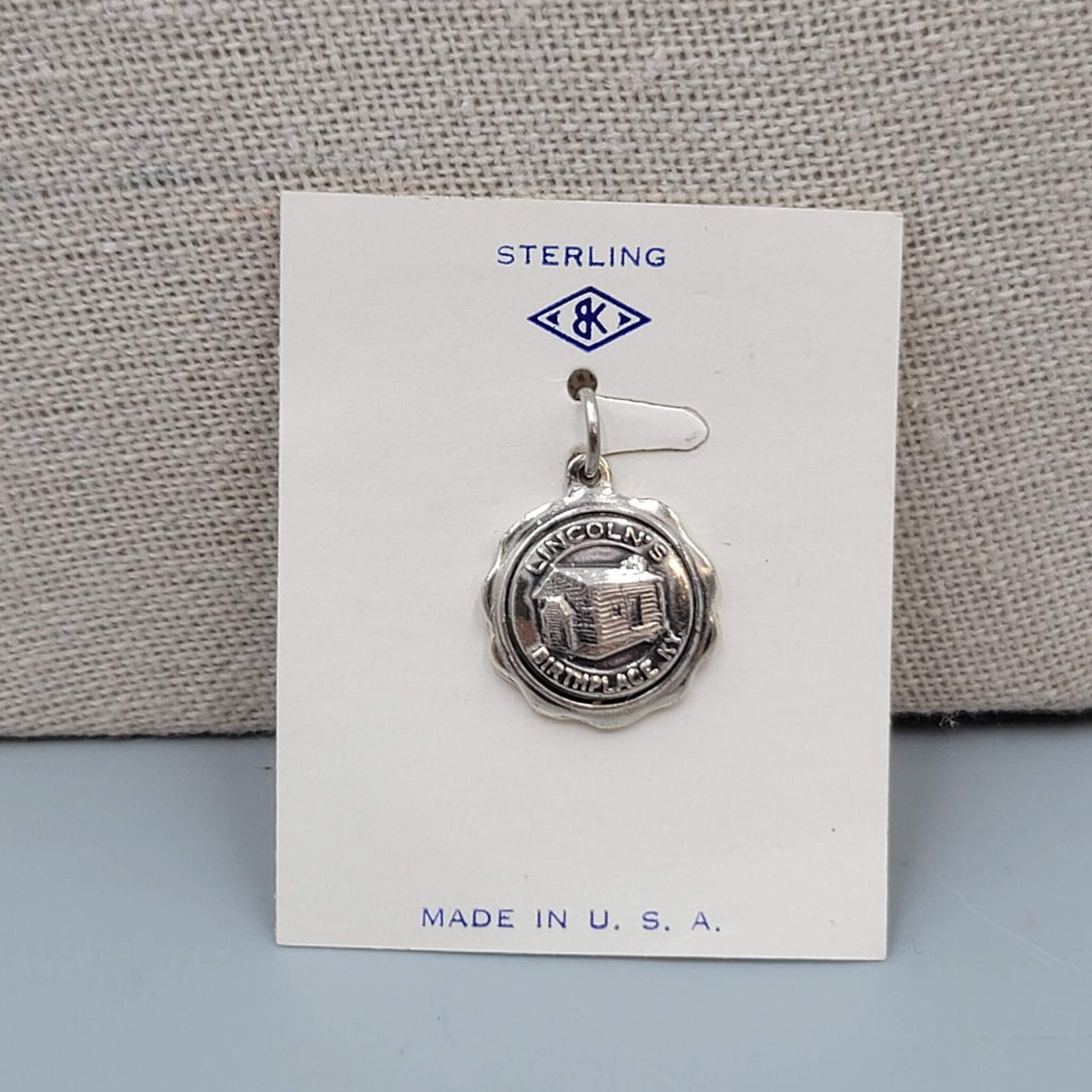 Vintage Lincolns Birthplace Sterling Silver Bracelet Charm 5/8" NOS