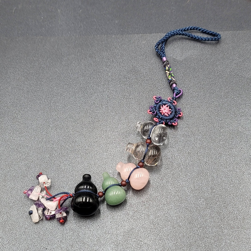 Semi Precious Stones Car Rearview Mirror Pendant Lucky Knot Hanging Ornament 11"