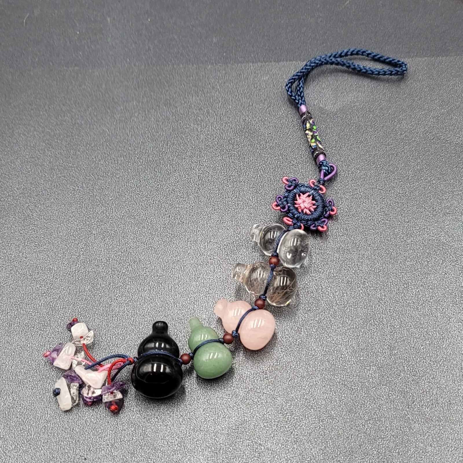 Semi Precious Stones Car Rearview Mirror Pendant Lucky Knot Hanging Ornament 11"