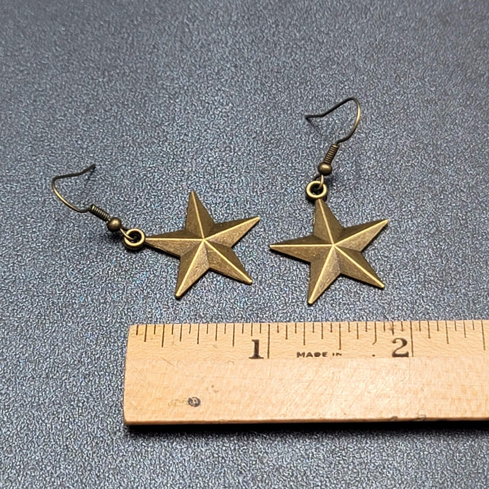New Nautical STAR Pierced Earrings Bronze tone Dangle 1"