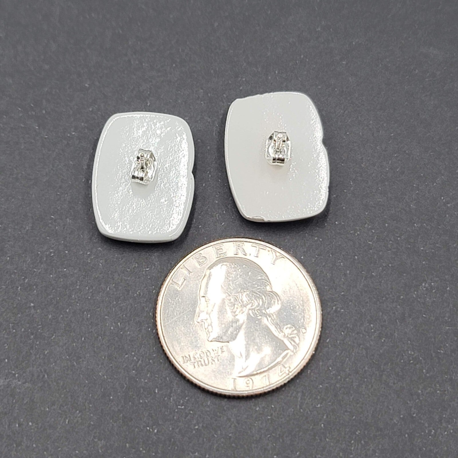 Vintage Gray Pierced Earrings Simple Acrylic Rectangle Drop 3/4"