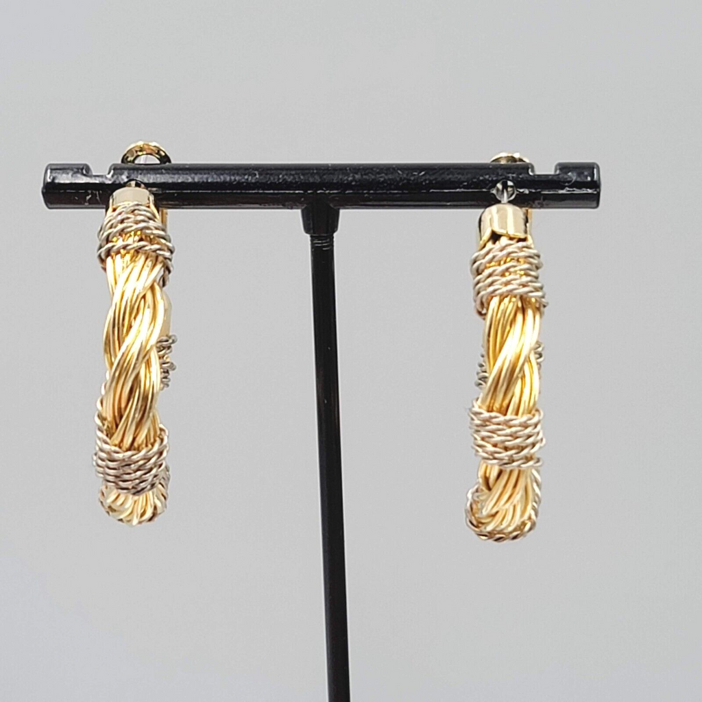 Twist Wire Hoops Pierced Earrings Gold tone Silver tone Two Tone 1.25"