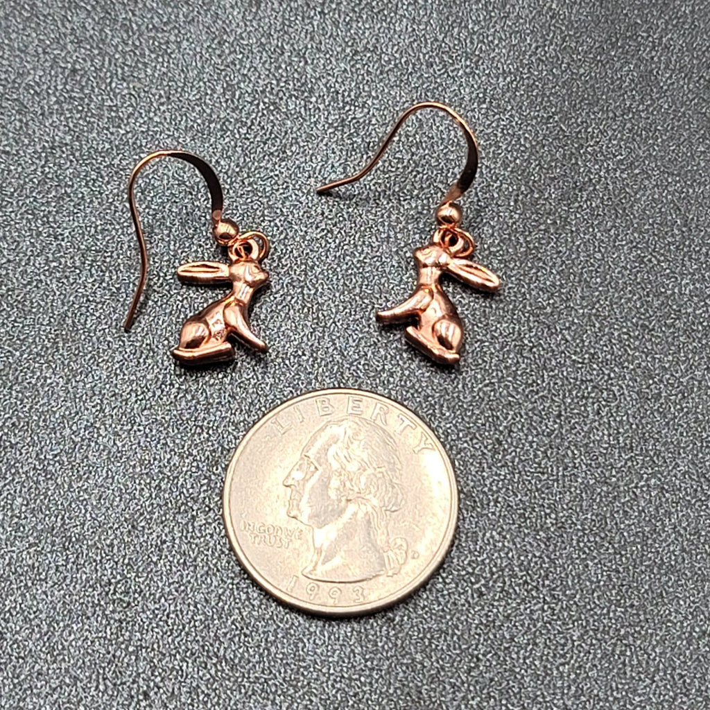 New Bunny Rabbit Pierced Earrings Rose Gold tone Dangle 5/8"