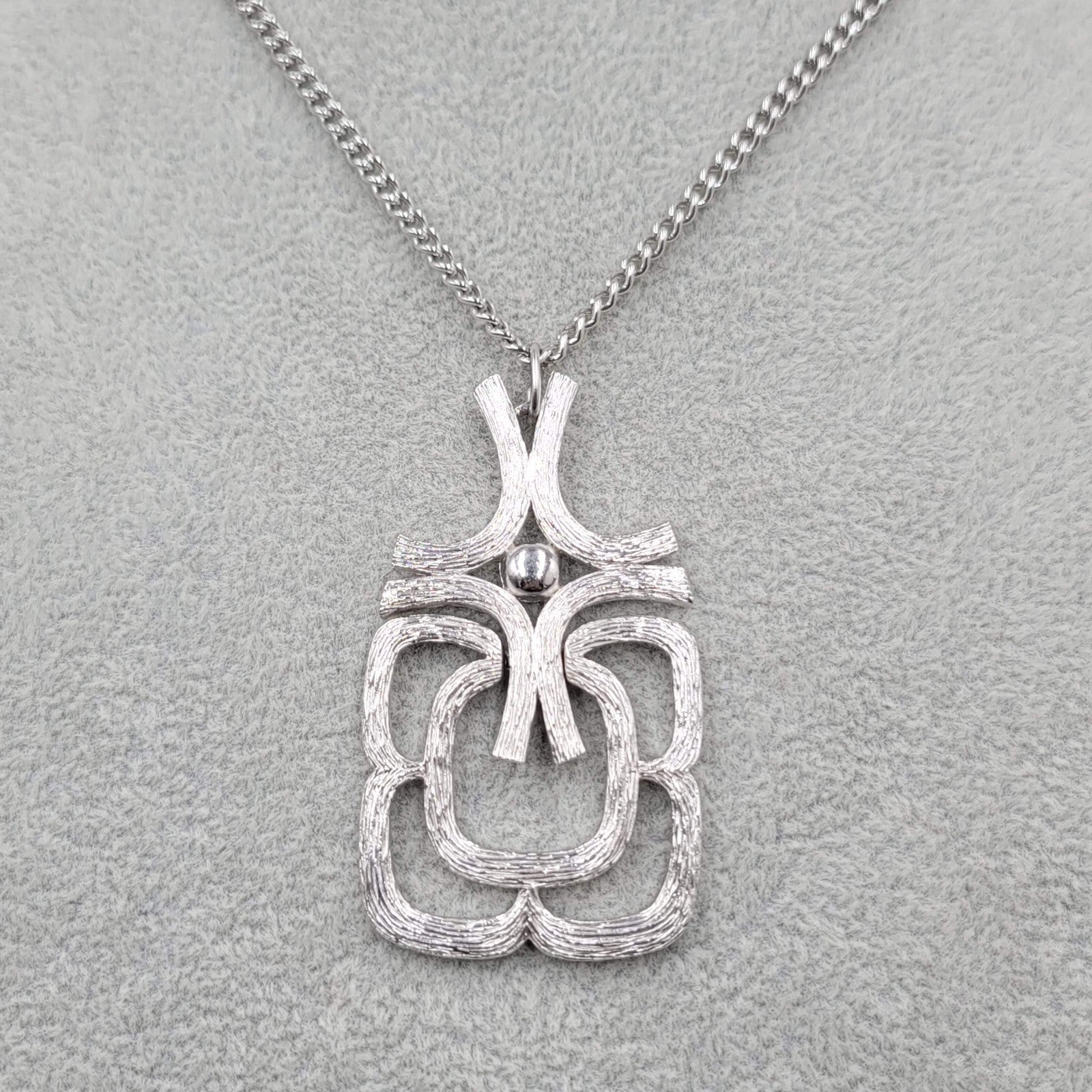 Vintage Avon Necklace Long Silver tone Geometric Pendant Statement 24 in