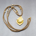 Long Statement Necklace Green Suede Triple Cord Gold tone Pendant 54"