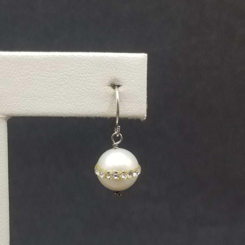 Pierced Earrings Faux Pearl Bead Faceted Crystal Dangle 1/2"