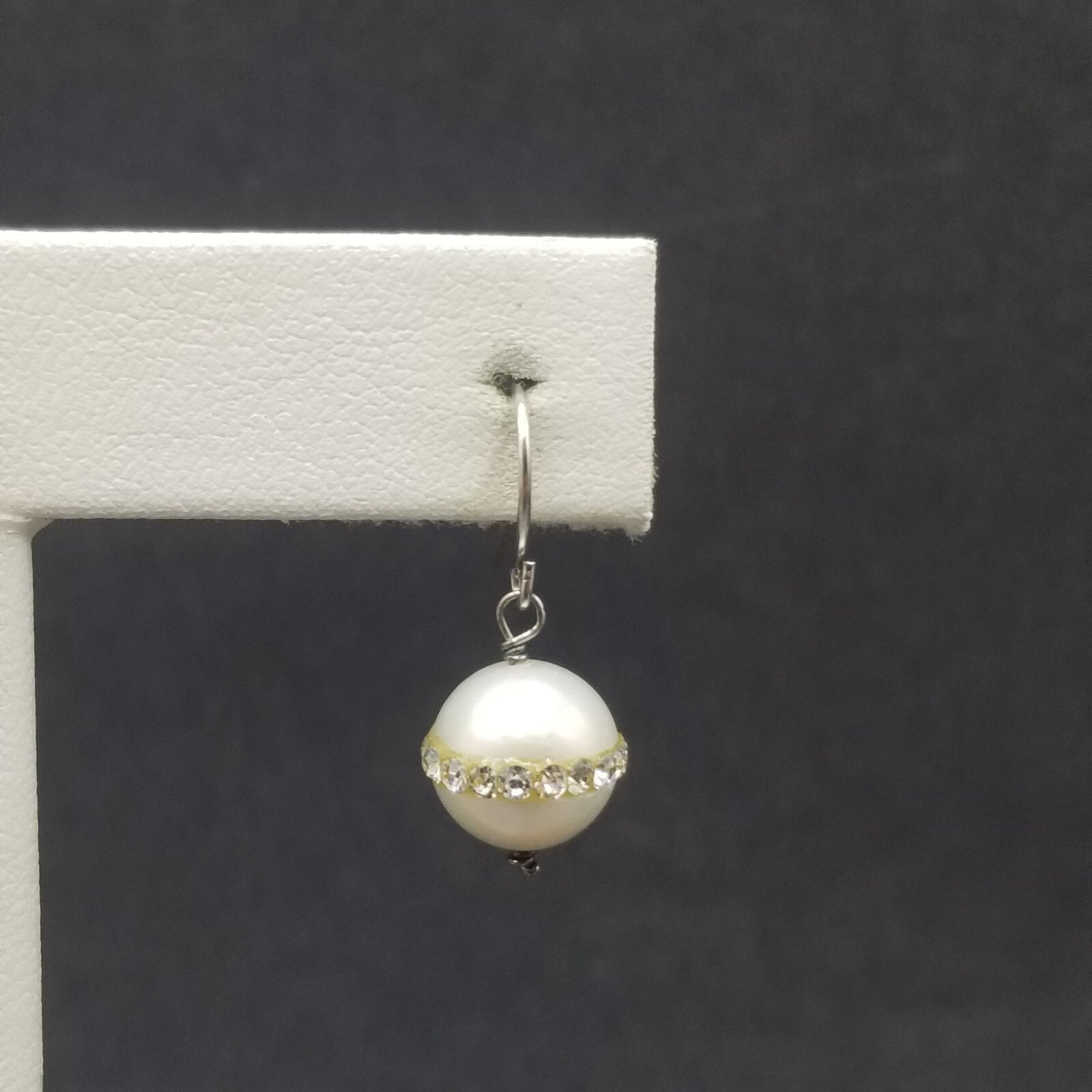 Pierced Earrings Faux Pearl Bead Faceted Crystal Dangle 1/2"