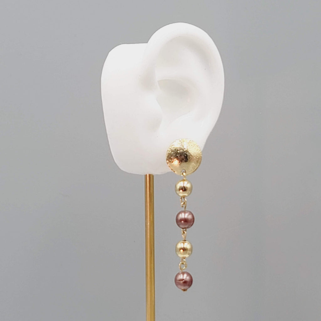 Pierced Earrings Gold Plated Bead Dangle 2.25"