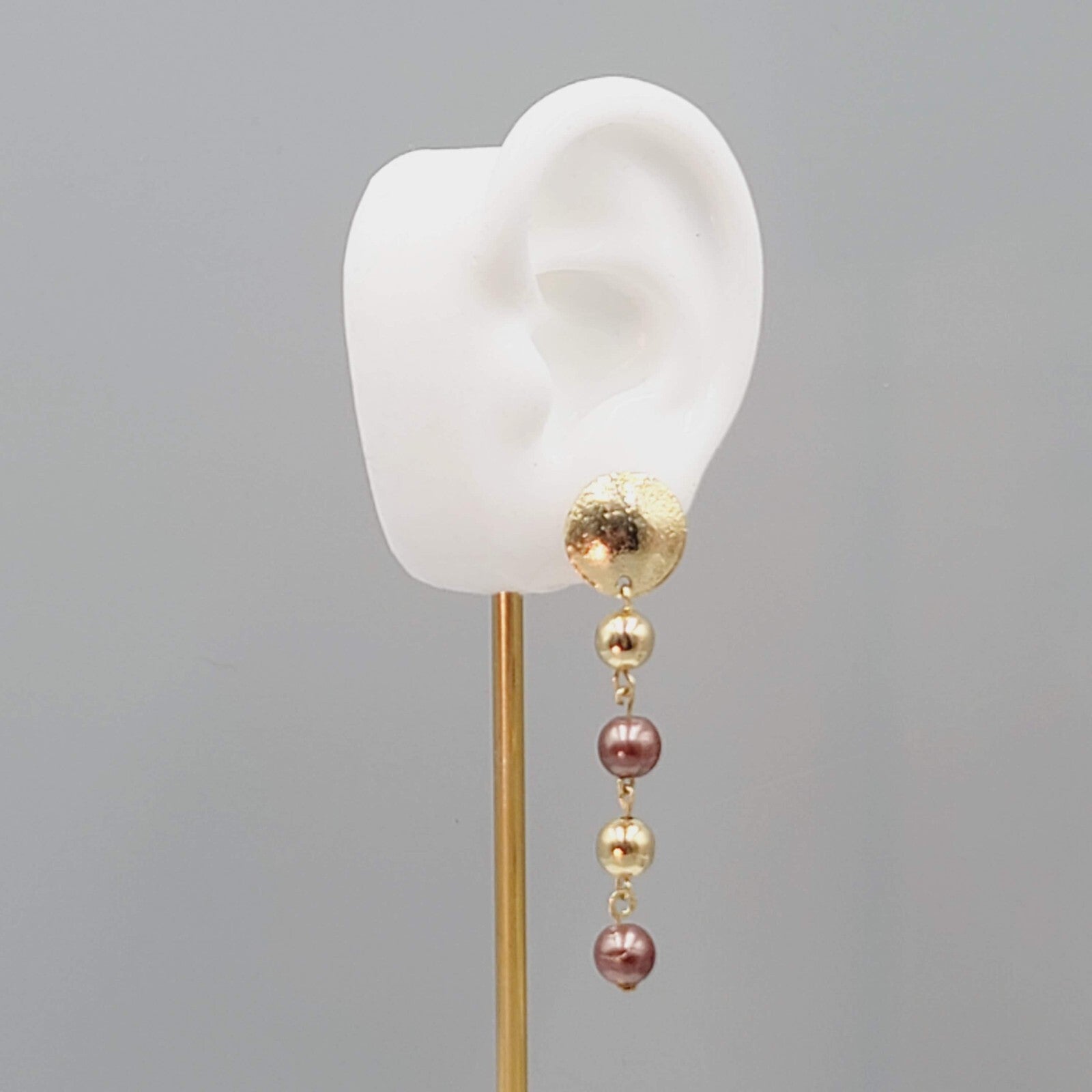 Pierced Earrings Gold Plated Bead Dangle 2.25"