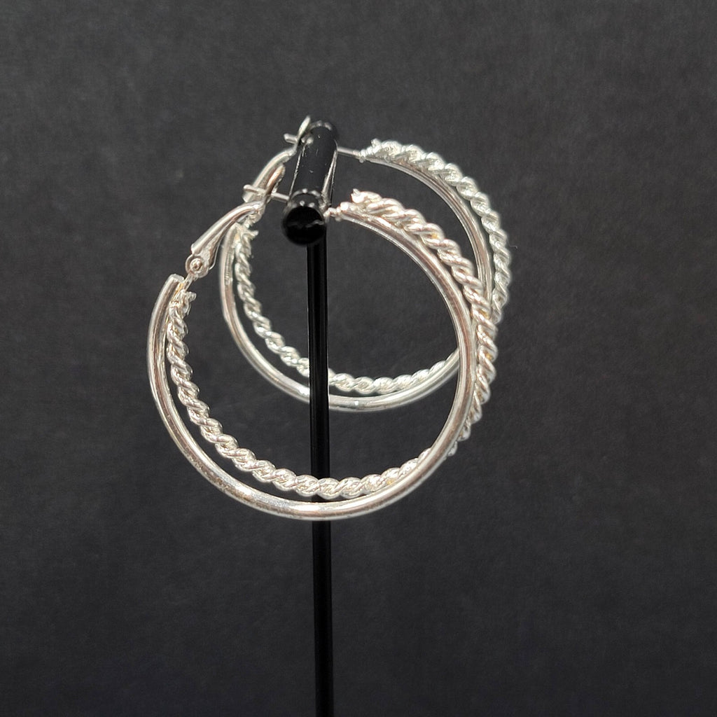 Pierced Earrings Silver tone Double Twist Hoops 1 5/8"