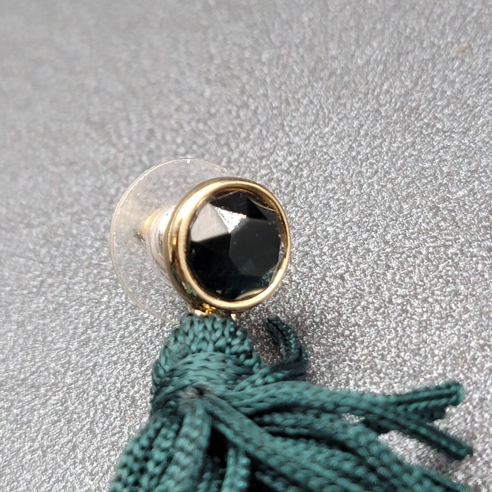 Pierced Earrings Gold tone Green Fringe Tassel Dangle 2.25"