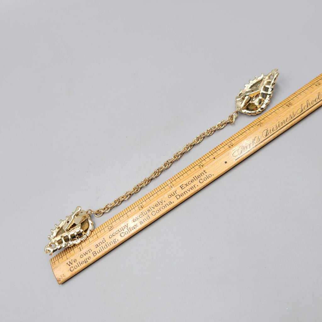 Vintage Gold Tone Sweater Clips Thermoset Ends Estate Jewery