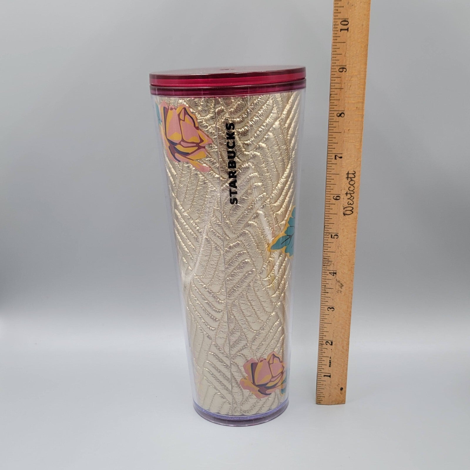 Starbucks Fall 2020 Gold Quilted Rose Venti Tumbler 24 oz Lid Missing Straw